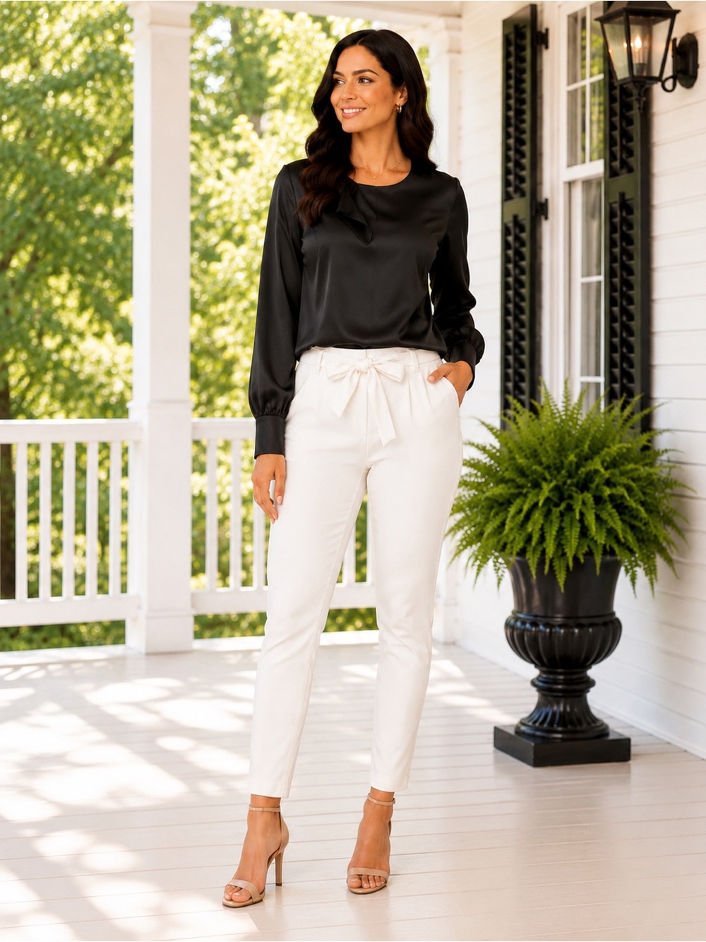 Vince Camuto Ivory Tailored Tie Belt Pants Size 10